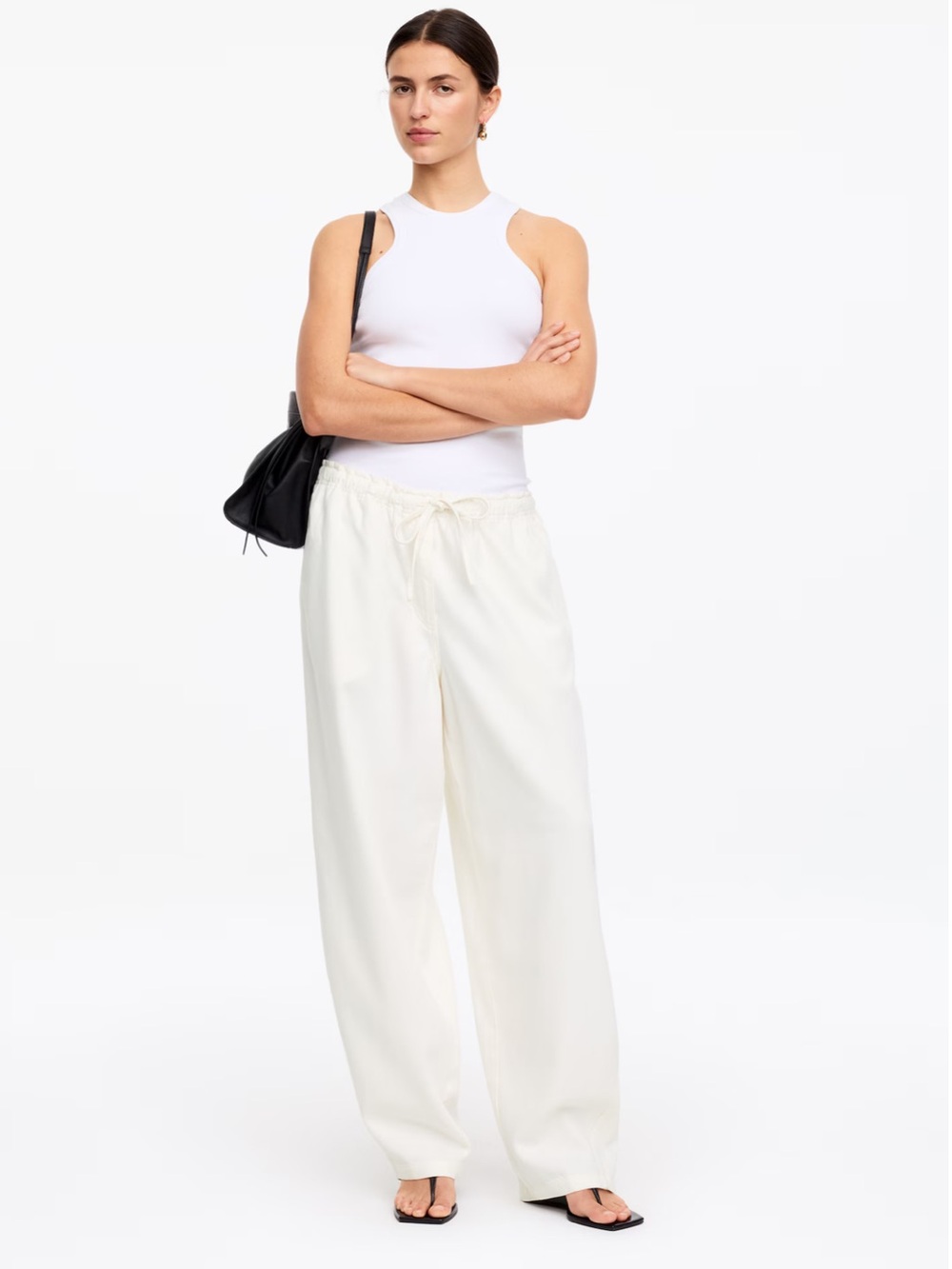 ARKET Wide-Leg Drawstring Pants in Cream